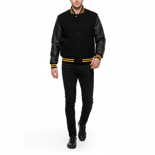 Unisex Yellow Rib Black Varsity Jacket