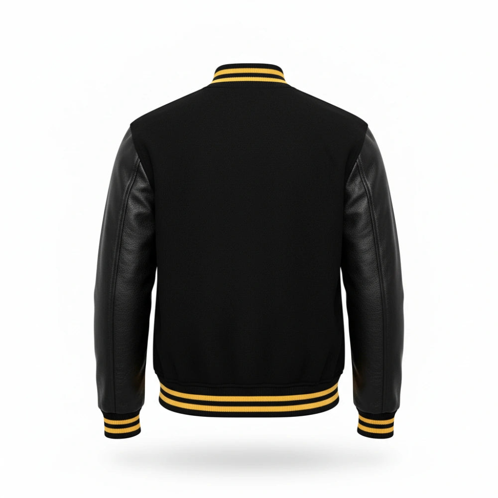 Unisex Yellow Rib Black Varsity Jacket