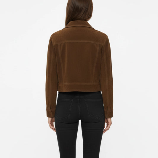 Women Brown Suede Leather Cropped Style Jacket