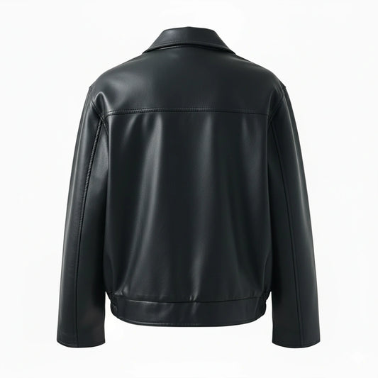 Womens Oversized Black Leather Shirt Collar Style Jacket