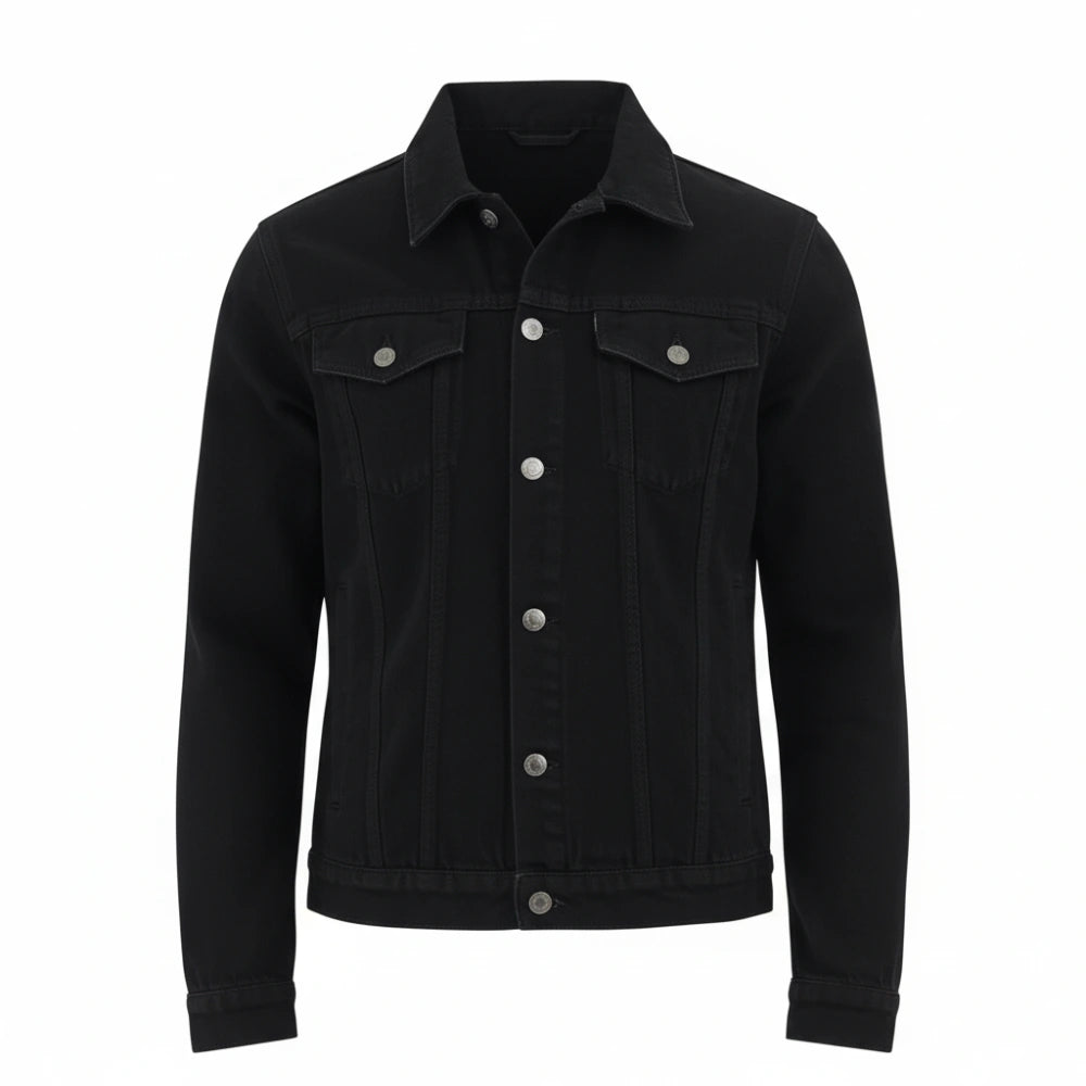 Mens Black Cotton Trucker Jacket