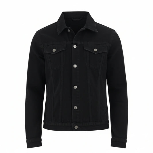 Mens Black Cotton Trucker Jacket