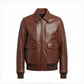Mens Brown Flap Pockets Real Leather Bomber Jacket