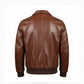 Mens Brown Flap Pockets Real Leather Bomber Jacket