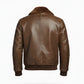 Mens Brown Fur Collar Genuine Leather Bomber Jacket