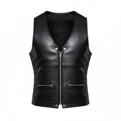 Mens Zip Pockets Black Real Leather Jacket