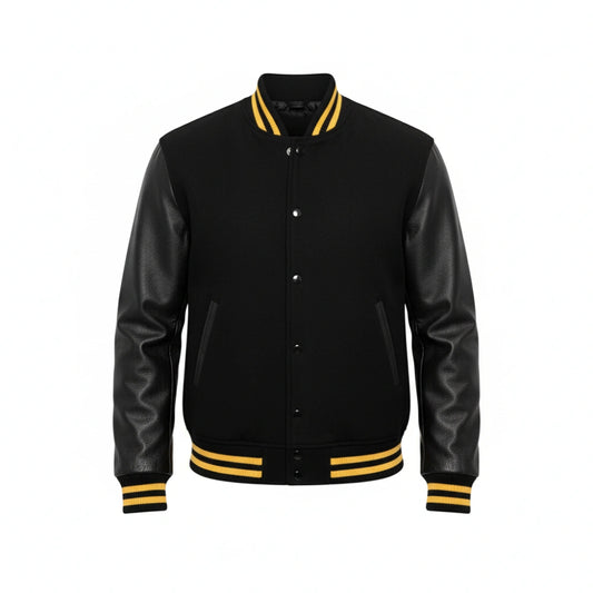 Unisex Yellow Rib Black Varsity Jacket