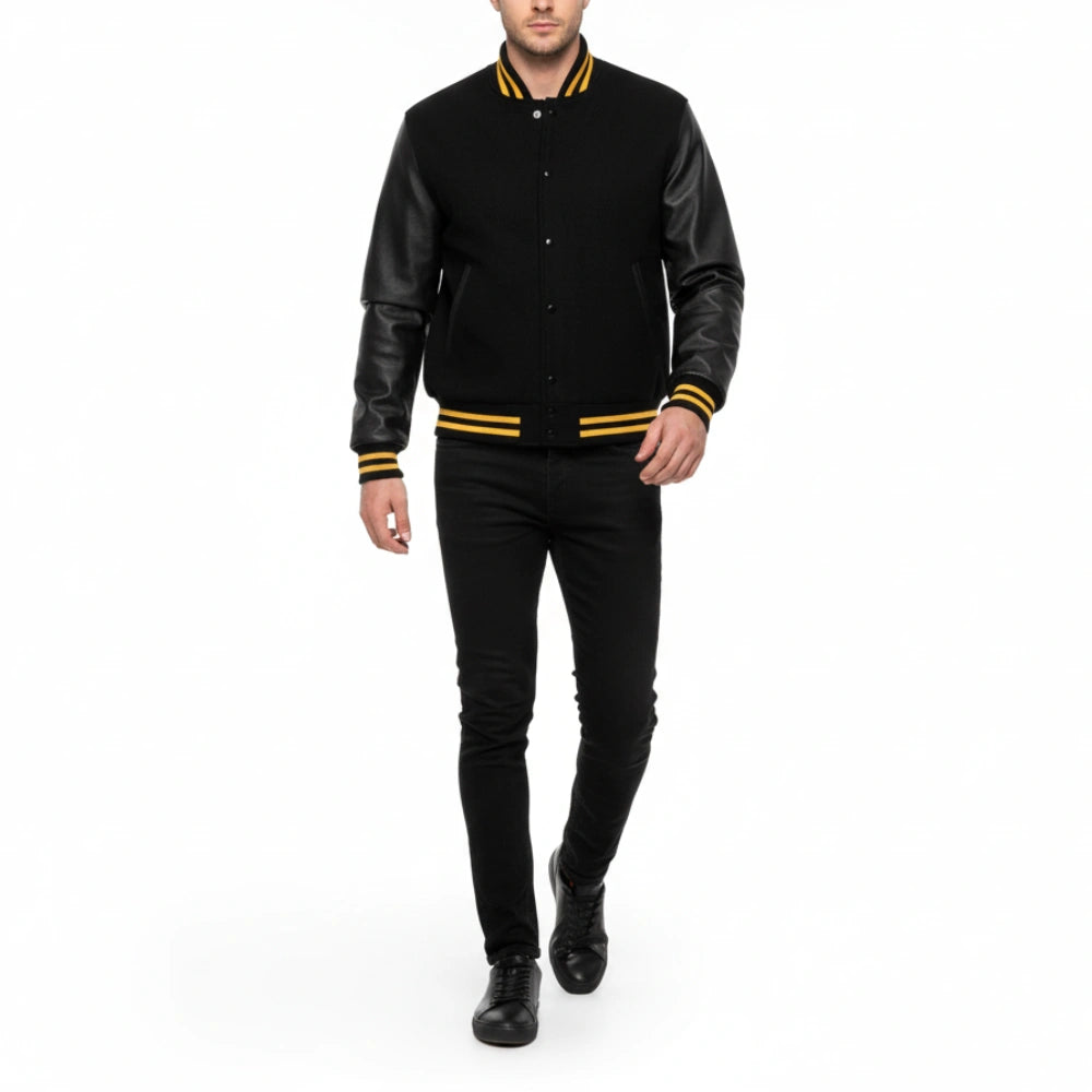 Unisex Yellow Rib Black Varsity Jacket