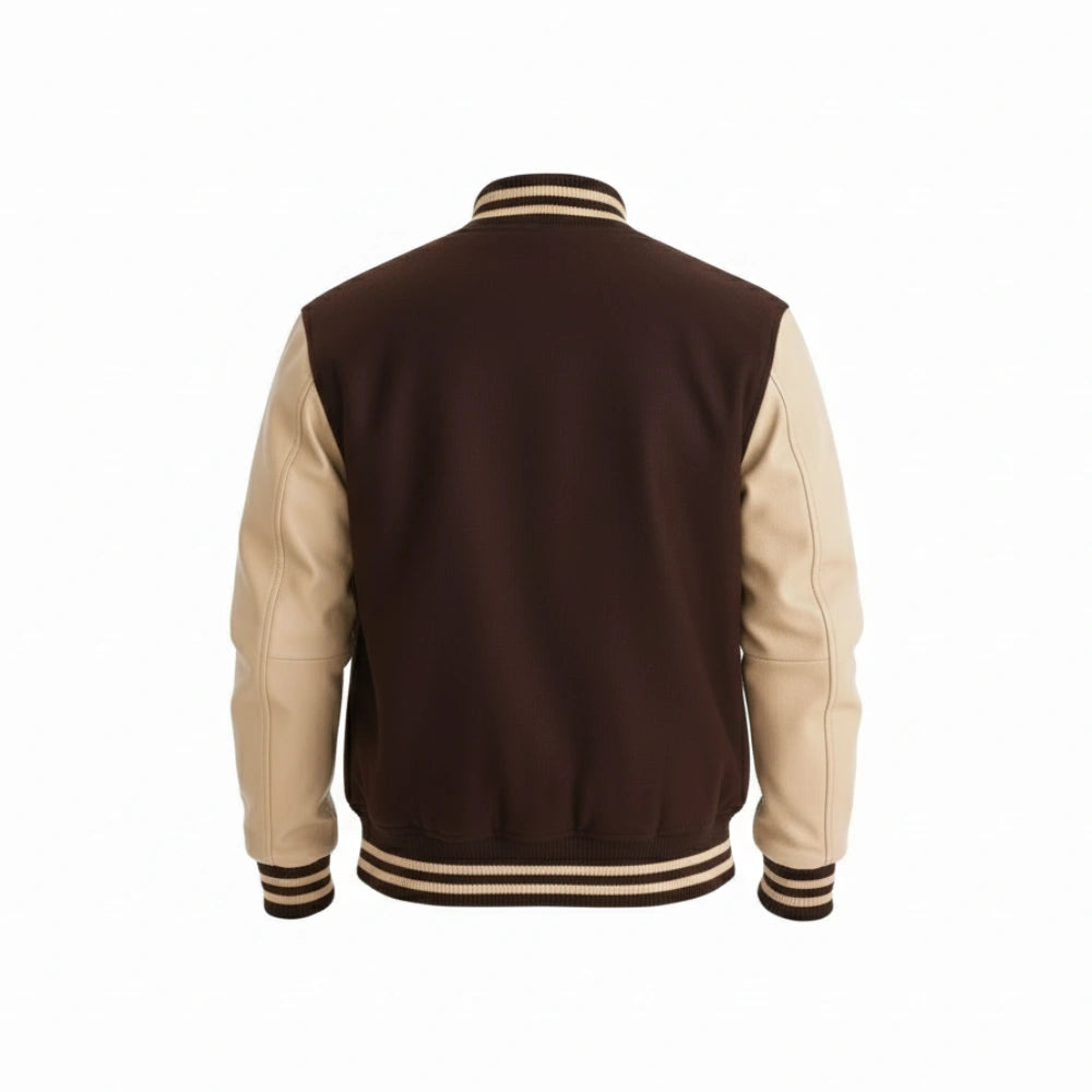 Unisex Brown with Beige Sleeve Varsity Jacket