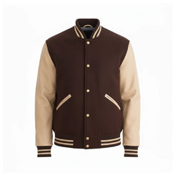 Unisex Brown with Beige Sleeve Varsity Jacket