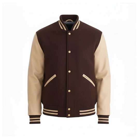 Unisex Brown with Beige Sleeve Varsity Jacket