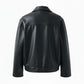 Womens Oversized Black Leather Shirt Collar Style Jacket