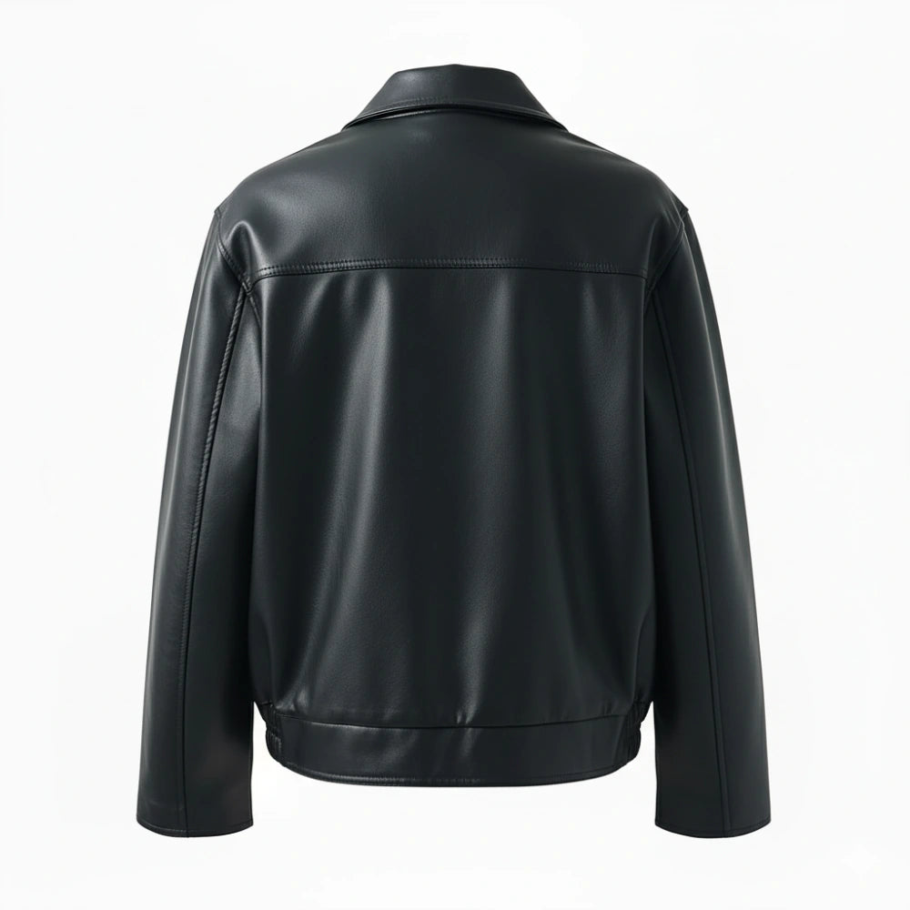 Womens Oversized Black Leather Shirt Collar Style Jacket